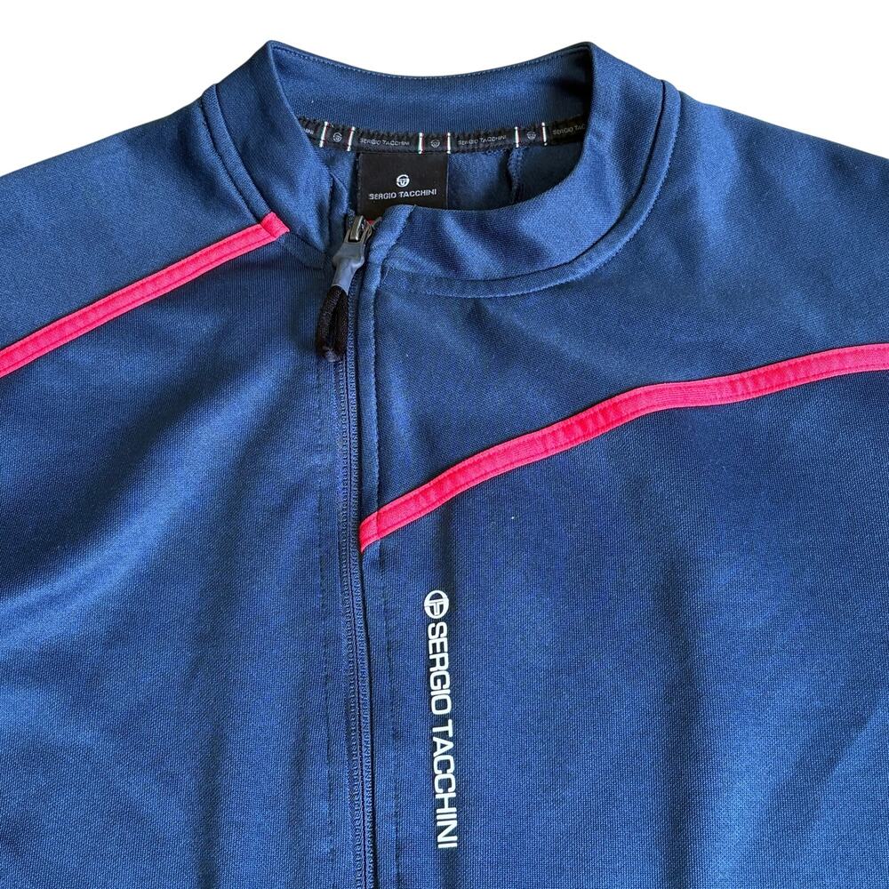 Sergio Tacchini Navy Blue Track Suit Jacket Men's Size Medium Red Piping - Picture 2 of 7